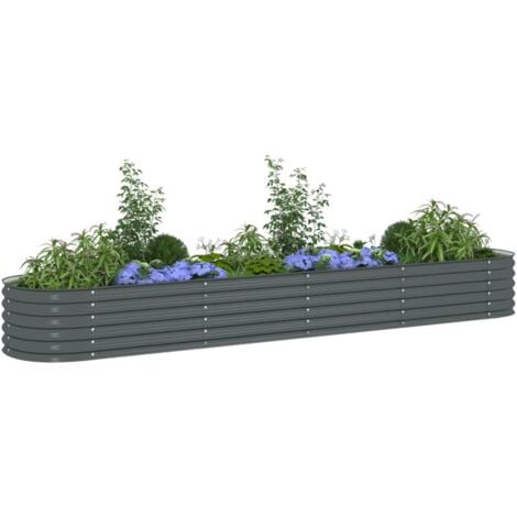 Garden Raised Bed，Planter，Plant pot，Flower box 400x80x44 cm Galvanised Steel Grey VSVS891926