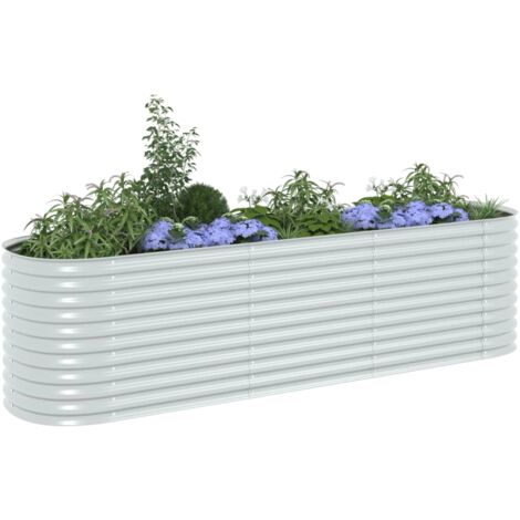 Garden Raised Bed，Planter，Plant pot，Flower box 320x80x81 cm Galvanised Steel Silver VSVS710477