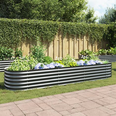 Garden Raised Bed，Planter，Plant pot，Flower box 320x80x44 cm Galvanised Steel Grey VSVS143402
