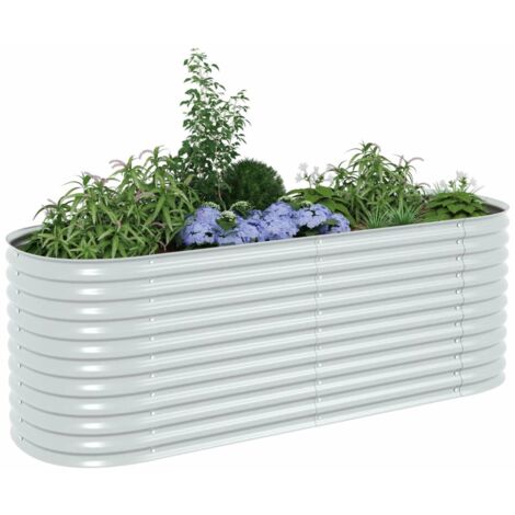Garden Raised Bed，Planter，Plant pot，Flower box 240x80x81 cm Galvanised Steel Silver VSVS185339