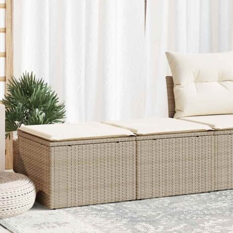 2 Piece Garden Sofa Set，Garden Lounge Set，Outdoor Lounge Set with Cushions Beige Poly Rattan Acacia VSVS440820
