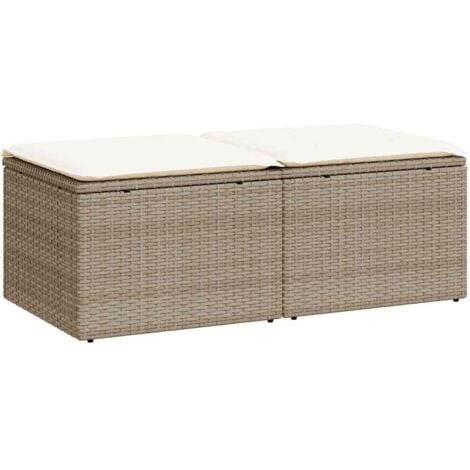 2 Piece Garden Sofa Set，Garden Lounge Set，Outdoor Lounge Set with Cushions Beige Poly Rattan Acacia VSVS440820