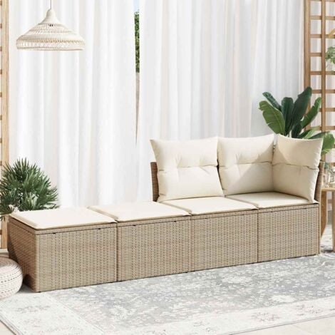 2 Piece Garden Sofa Set，Garden Lounge Set，Outdoor Lounge Set with Cushions Beige Poly Rattan Acacia VSVS440820