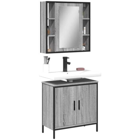 2 Piece Bathroom Furniture Set Bathroom Cabinet Set Grey Sonoma