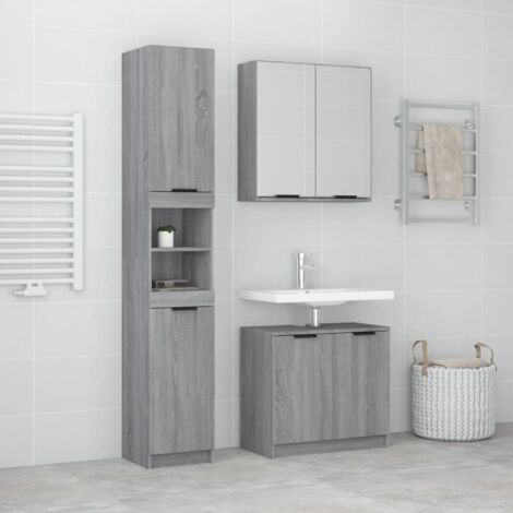 3 Piece Bathroom Furniture Set，Bathroom Cabinet Set Grey Sonoma ...