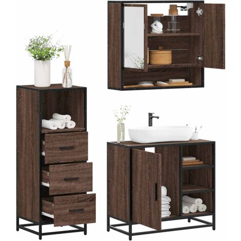 3 Piece Bathroom Furniture Set，Bathroom Cabinet Set Brown Oak Engineered Wood VSVS974022