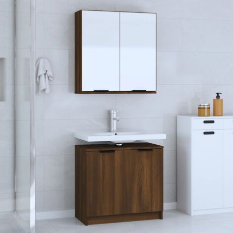 2 Piece Bathroom Furniture Set，Bathroom Cabinet Set Brown Oak ...