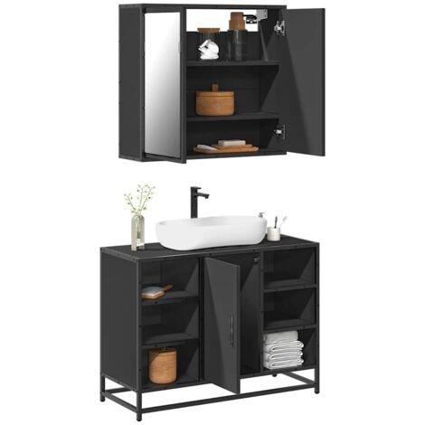 2 Piece Bathroom Furniture Set，Bathroom Cabinet Set Black Engineered ...