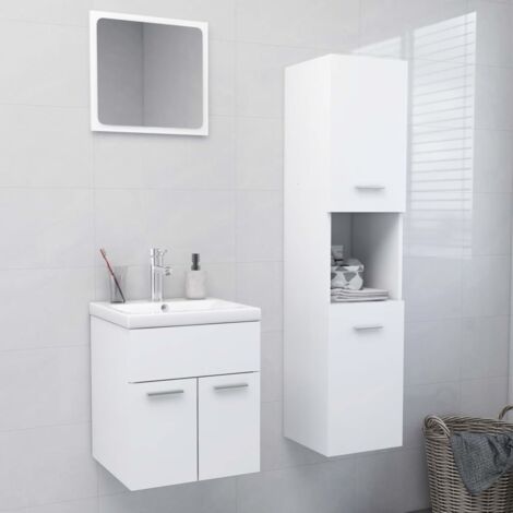 Bathroom Furniture Set，Bathroom Cabinet Set White Engineered Wood ...