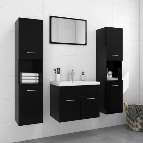 Bathroom Furniture Set，Bathroom Cabinet Set Black Engineered Wood ...