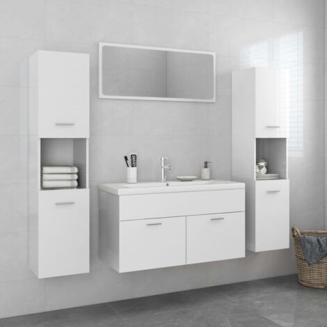 Bathroom Furniture Set，Bathroom Cabinet Set High Gloss White Engineered ...