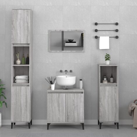 3 Piece Bathroom Furniture Set，Bathroom Cabinet Set Grey Sonoma ...