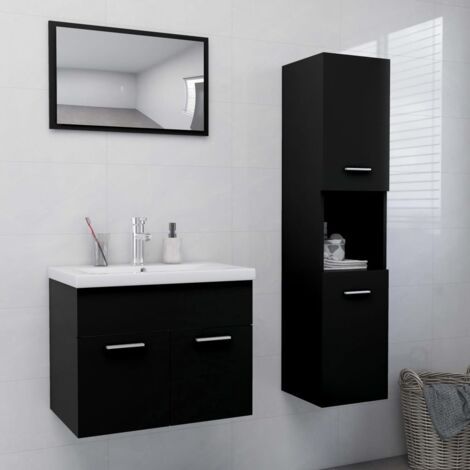 Bathroom Furniture Set，Bathroom Cabinet Set Black Engineered Wood ...