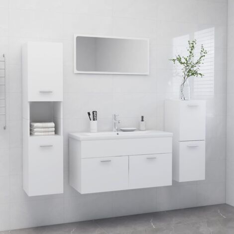 Bathroom Furniture Set，Bathroom Cabinet Set White Engineered Wood ...