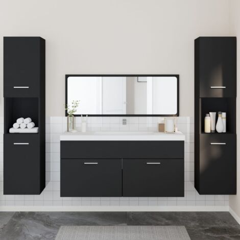 4 Piece Bathroom Furniture Set，Bathroom Cabinet Set Black Engineered ...