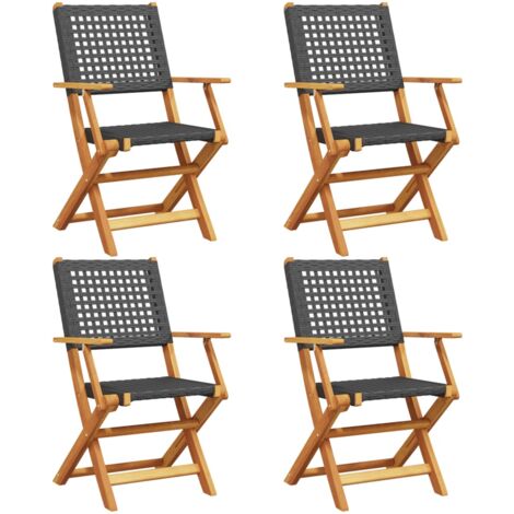 Folding Garden Chairs pcs，Outdoor Chair Black Poly Rattan and