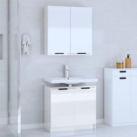 2 Piece Bathroom Furniture Set，Bathroom Cabinet Set High Gloss White ...