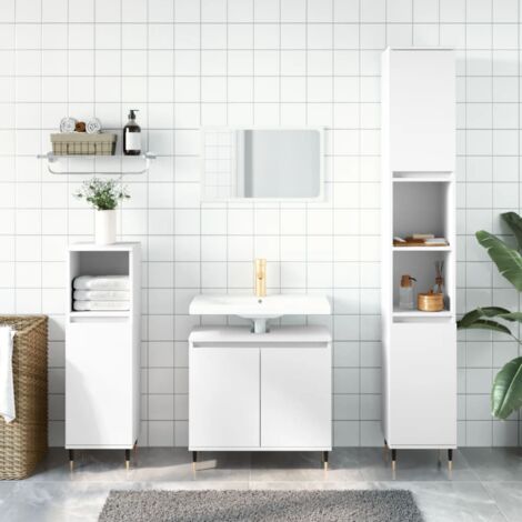 3 Piece Bathroom Furniture Set，Bathroom Cabinet Set White Engineered ...