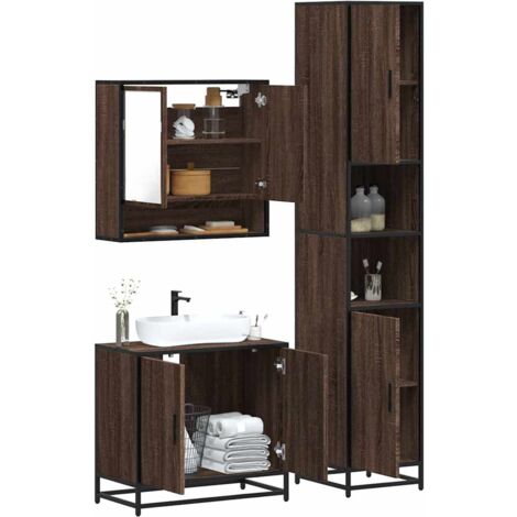 3 Piece Bathroom Furniture Set，Bathroom Cabinet Set Brown Oak ...