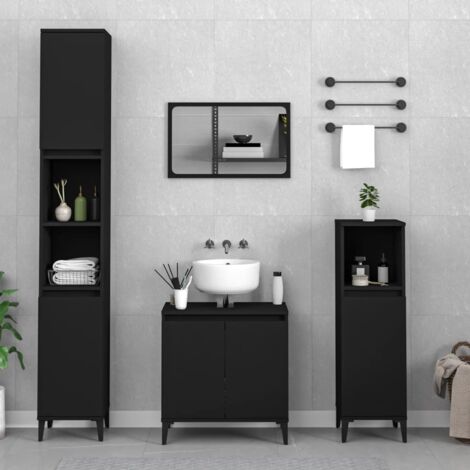 3 Piece Bathroom Furniture Set???Bathroom Cabinet Set Black Engineered ...