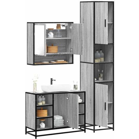 3 Piece Bathroom Furniture Set，Bathroom Cabinet Set Grey Sonoma ...