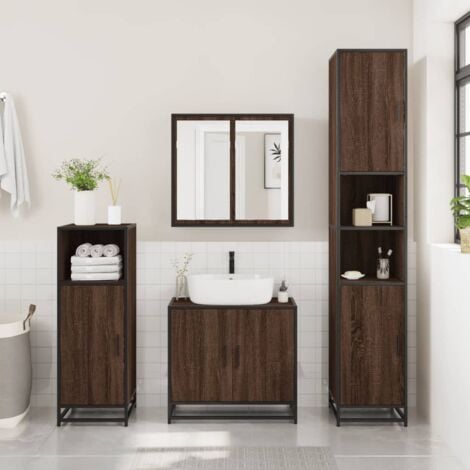 Bathroom Cabinet，Bathroom Furniture Brown Oak 35x37.5x188.5 cm Engineered Wood and Metal VSVS679327