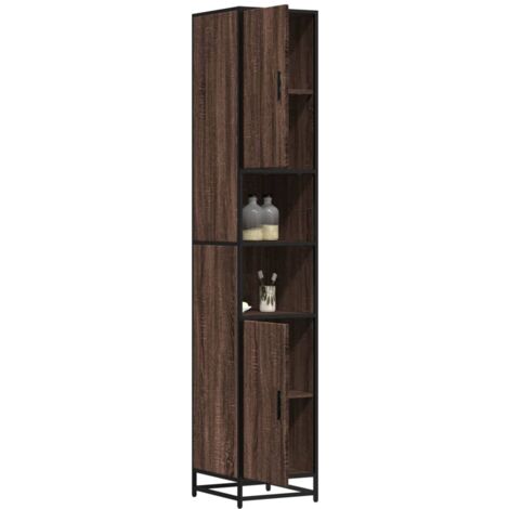 Bathroom Cabinet，Bathroom Furniture Brown Oak 35x37.5x188.5 cm Engineered Wood and Metal VSVS679327