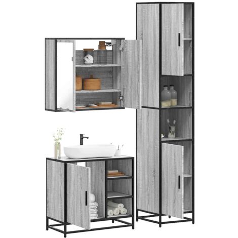 3 Piece Bathroom Furniture Set，Bathroom Cabinet Set Grey Sonoma ...