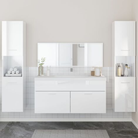 4 Piece Bathroom Furniture Set，Bathroom Cabinet Set High Gloss White ...