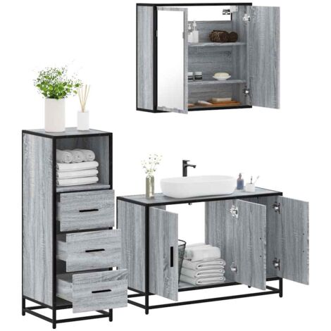 3 Piece Bathroom Furniture Set，Bathroom Cabinet Set Grey Sonoma Engineered Wood VSVS185309