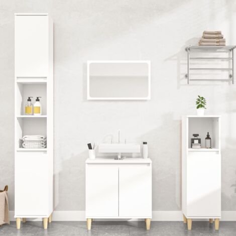 3 Piece Bathroom Furniture Set，Bathroom Cabinet Set White Engineered ...