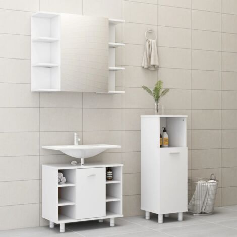 3 Piece Bathroom Furniture Set，Bathroom Cabinet Set White Engineered ...