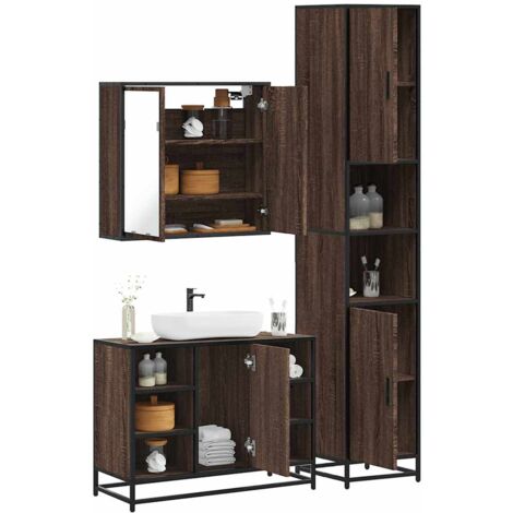 3 Piece Bathroom Furniture Set，Bathroom Cabinet Set Brown Oak ...