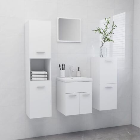 Bathroom Furniture Set，Bathroom Cabinet Set White Engineered Wood ...