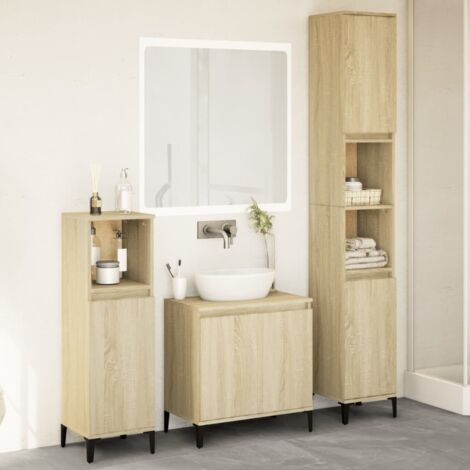 3 Piece Bathroom Furniture Set，Bathroom Cabinet Set Sonoma Oak Engineered Wood VSVS378449