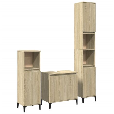 3 Piece Bathroom Furniture Set，Bathroom Cabinet Set Sonoma Oak Engineered Wood VSVS378449