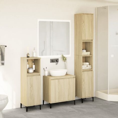 3 Piece Bathroom Furniture Set，Bathroom Cabinet Set Sonoma Oak Engineered Wood VSVS378449