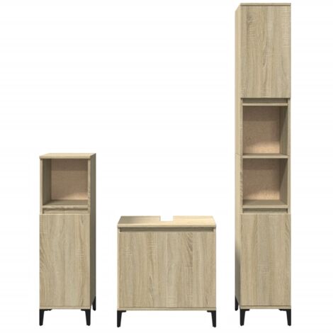 3 Piece Bathroom Furniture Set，Bathroom Cabinet Set Sonoma Oak Engineered Wood VSVS378449