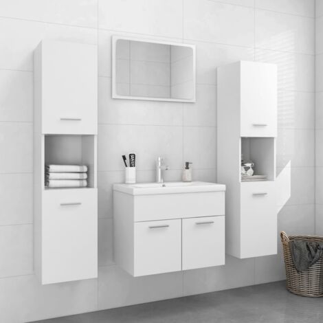 Bathroom Furniture Set，Bathroom Cabinet Set White Engineered Wood ...