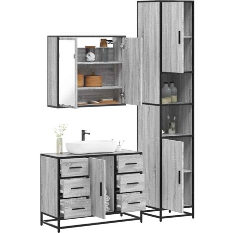3 Piece Bathroom Furniture Set，Bathroom Cabinet Set Grey Sonoma ...