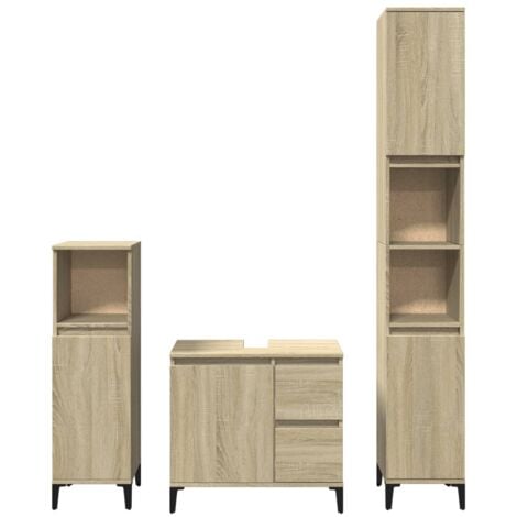 3 Piece Bathroom Furniture Set，Bathroom Cabinet Set Sonoma Oak Engineered Wood VSVS111112