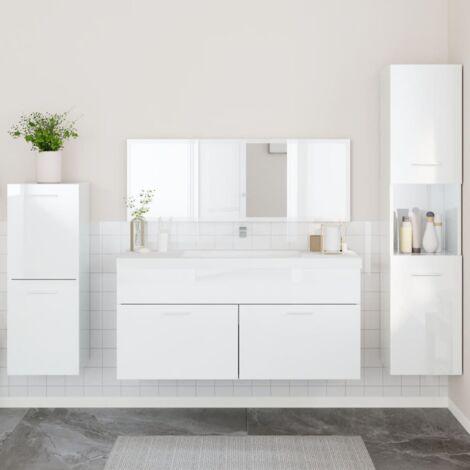 4 Piece Bathroom Furniture Set，Bathroom Cabinet Set High Gloss White ...