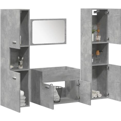 4 Piece Bathroom Furniture Set，Bathroom Cabinet Set Concrete Grey Engineered Wood VSVS672729