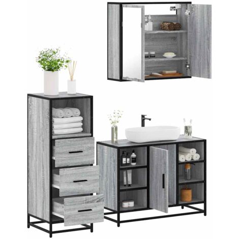 3 Piece Bathroom Furniture Set Bathroom Cabinet Set Grey Sonoma