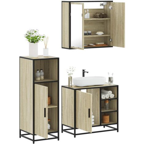 3 Piece Bathroom Furniture Set，Bathroom Cabinet Set Sonoma Oak Engineered Wood VSVS819561