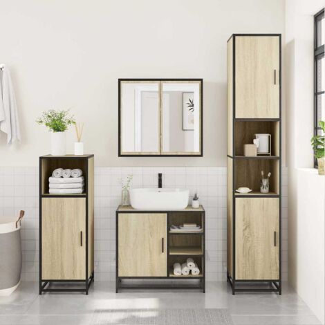 3 Piece Bathroom Furniture Set，Bathroom Cabinet Set Sonoma Oak Engineered Wood VSVS819561