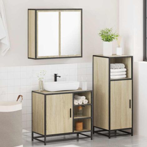 3 Piece Bathroom Furniture Set，Bathroom Cabinet Set Sonoma Oak Engineered Wood VSVS819561