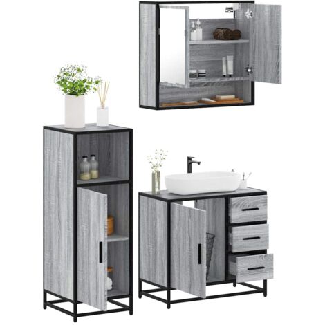3 Piece Bathroom Furniture Set，Bathroom Cabinet Set Grey Sonoma Engineered Wood VSVS695465