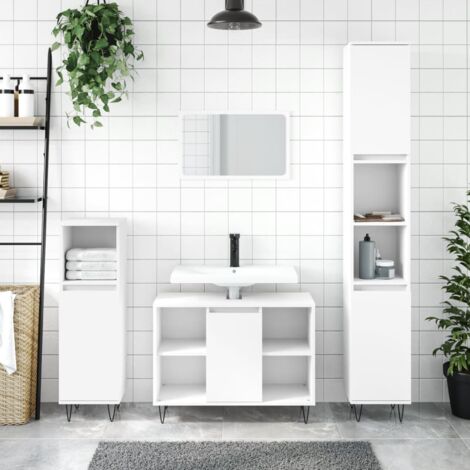 3 Piece Bathroom Furniture Set，Bathroom Cabinet Set White Engineered ...