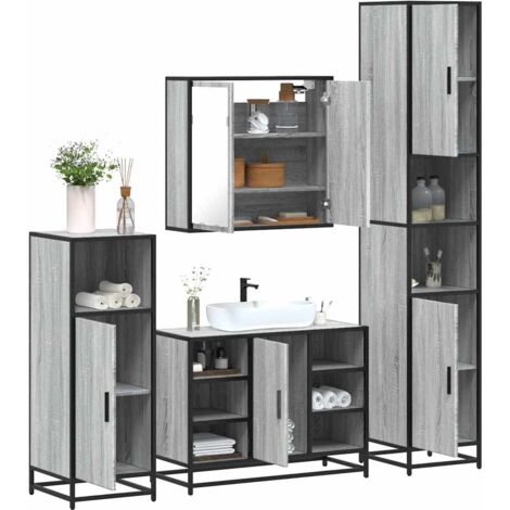 4 Piece Bathroom Furniture Set，Bathroom Cabinet Set Grey Sonoma ...